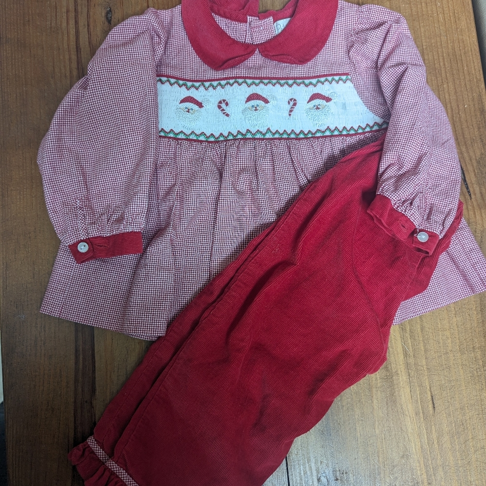 Petite Ami Smocked Christmas 12m Girl's Pants Set